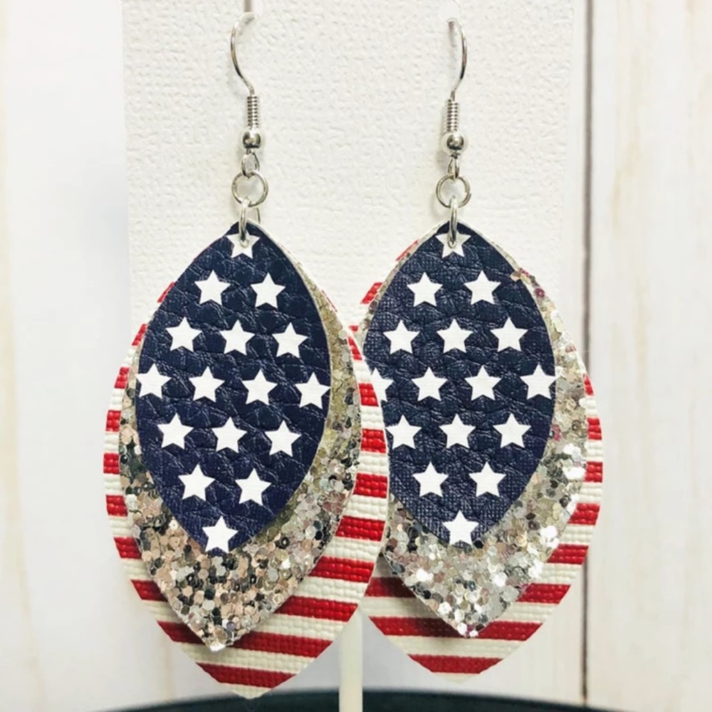 Teardrop Red, White, Blue Earrings